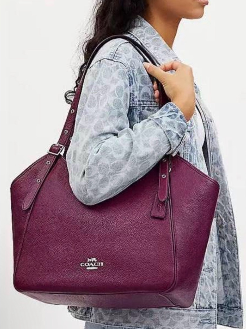 Coach Pebbled Leather Shoulder Bag in Plum/Berry